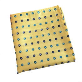 Yellow Pocket Square with Blue Flowers