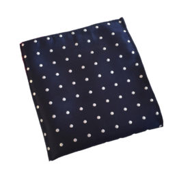 Dark Blue Pocket Square with White Polka Dots